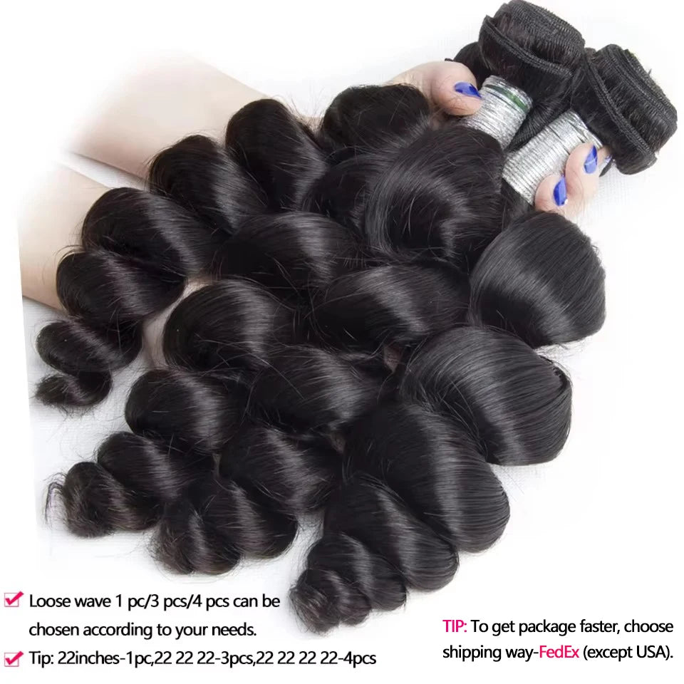 Beaufox 32 Inch Human Hair Bundles Loose Wave Bundles Indian Hair Weave Bundles 1/3/4 PCS Human Hair Extensions Natural Black