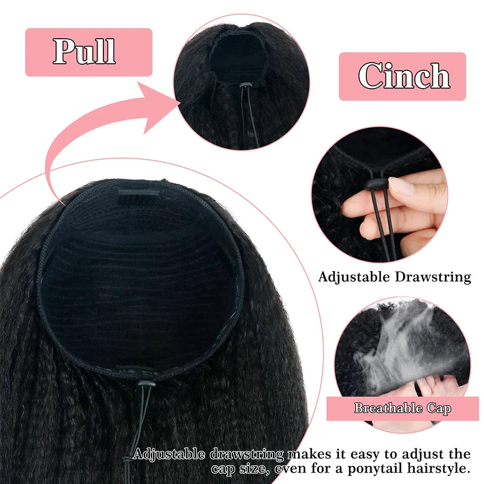 Kinky Straight Half Wig Human Hair 3 In 1 Seamless Flip Over Half Wigs Human Hair Wear Go Glueless Drawstring Headband Wig 200%