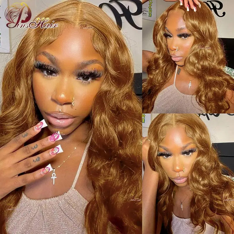 Ginger Brown 13X6 Lace Front Human Hair Wigs Honey Blonde Body Wave Lace Front Wig for Women Pre-Plucked Remy Human Hair Wig