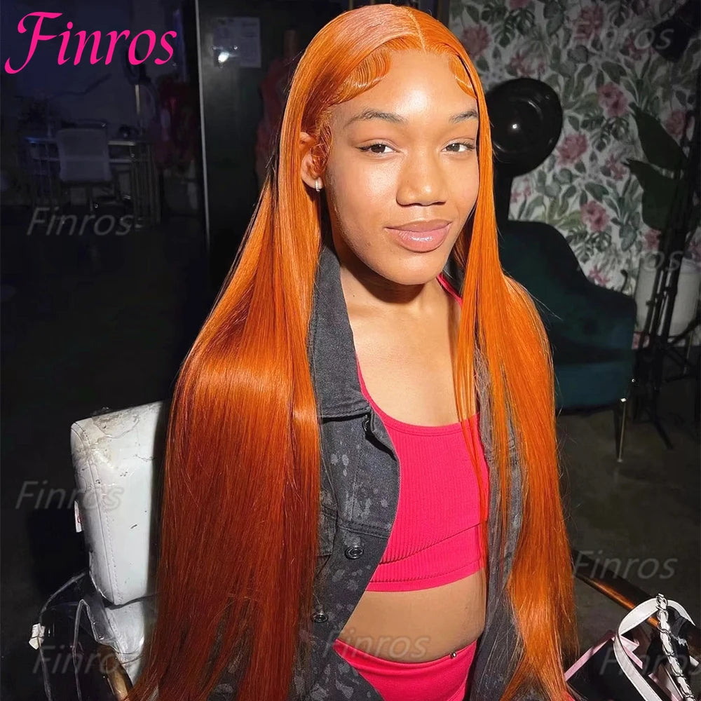 36 Inch Orange Ginger 13x6 Hd Lace Frontal Wigs Human Hair 13X4 Straight Lace Front Wigs Human Hair Colored Wigs For Women