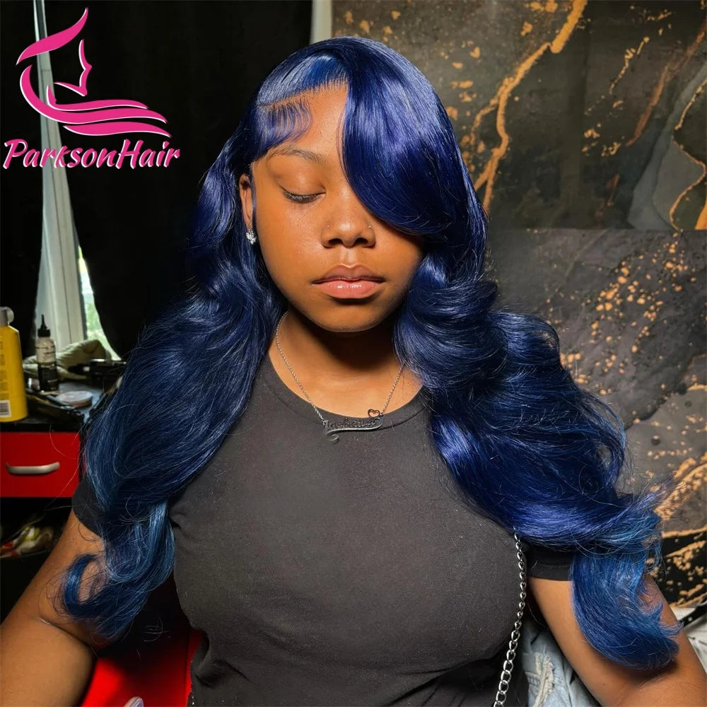 Body Wave Dark Blue  HD Honey Blonde Natural Colored Lace Front Wig Full Lace Frontal Wigs For Black Women 100% Human Hair