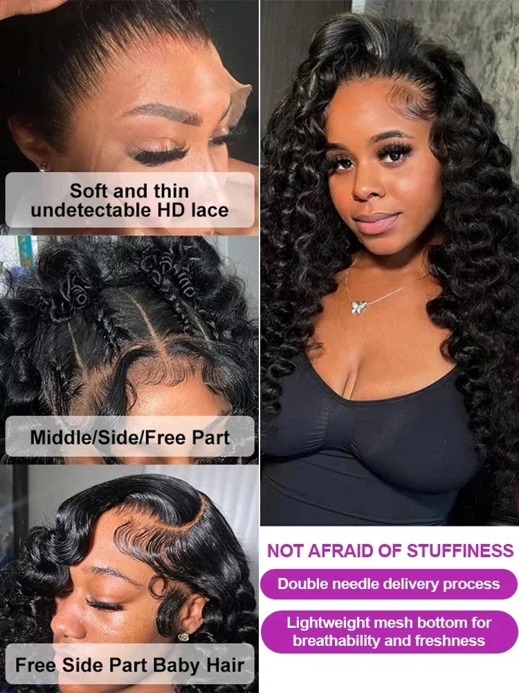 100% Human Hair Brazilian Deep Wave 300% Density 40 Inch Wigs Loose Water Wave Lace Front Wig 4x4 13x6 HD Lace Human Hair Wig