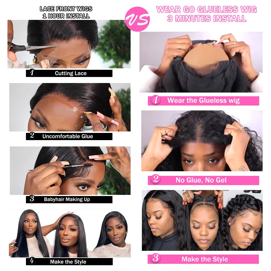Wear Go Glueless Wigs ISEE Hair Brazilian Kinky Straight 7x5 HD 100% Glueless Preplucked Human Wigs Ready To Go Pre Cut No Glue