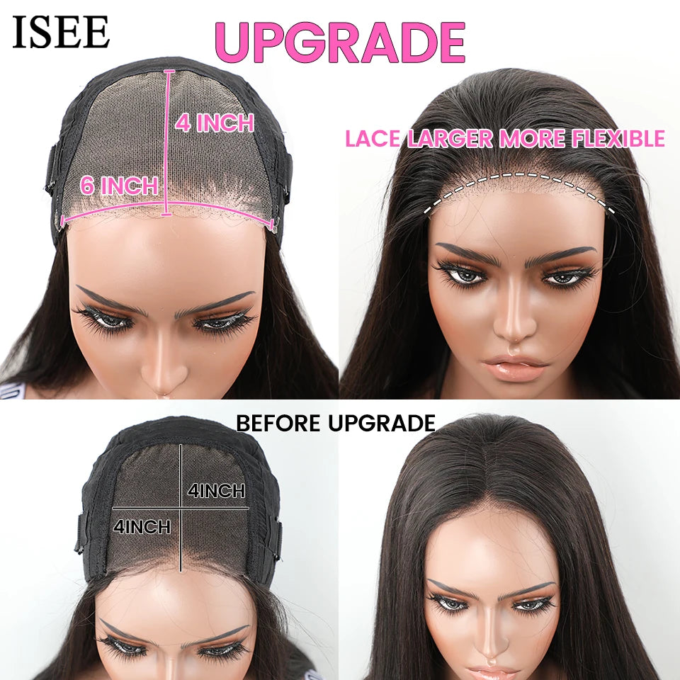 ISEE Hair Glueless Wig Human Hair Ready To Wear Straight Glueless Preplucked Wear And Go Wigs 6X4 HD Lace Front Wigs PreCut Lace