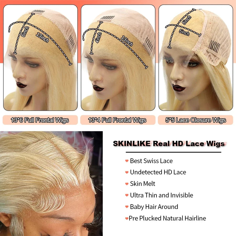 BEEOS 250% 34inch 613 Blonde 13x6 HD Full Lace Frontal Human Hair Wigs Straight Glueless 5x5 HD Lace Closure Wigs PrePlucked