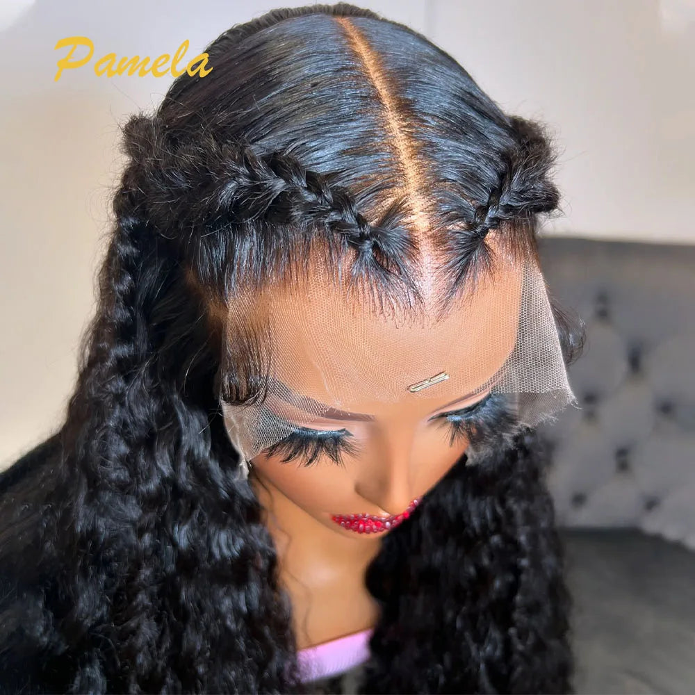 Super Double Drawn 250% Density Curly 13X6 HD Transparent Lace Front Braided Glueless Wig Pre Plucked Human Hair Ready To Wear