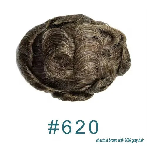 Natural Hairline 0.02mm Super Thin Skin 80-90%Density Invisible Men Toupee Light Brown Grey 1B80 Human Hair Capillary Prosthesis