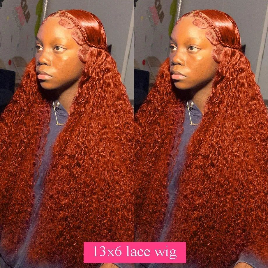 ginger hd lace wig 13x6 human hair 30 Inch Curl Lace Frontal Human Hair Wig 350 Colored Deep Wave Lace Front Wigs For Women
