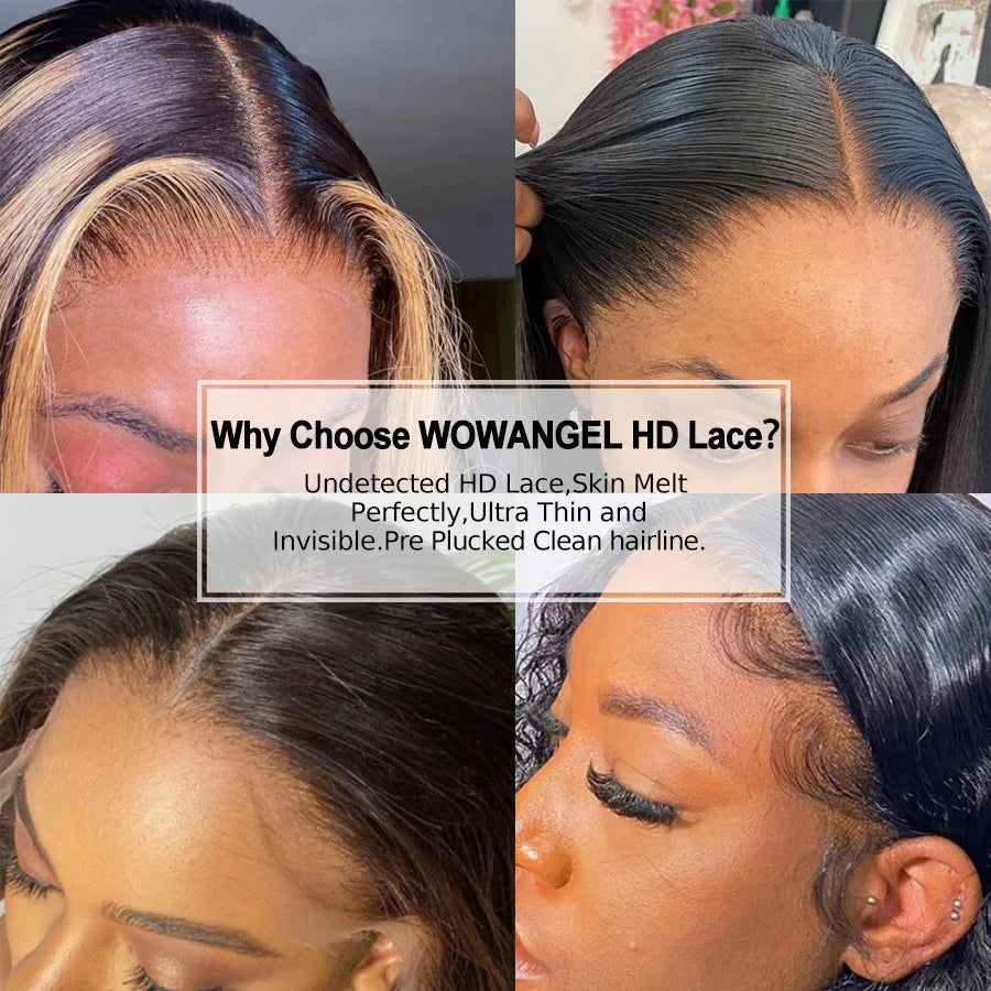 Wowangel 13x6 Full Lace Frontal Wig HD Lace Frontal Wigs Body Wave Human Hair Wigs 250% HD Lace Closure Wigs Melt Skins Glueless