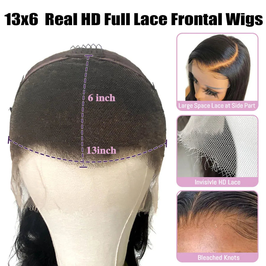 13x6 HD Full Lace Frontal Wigs 250% Invisible HD Lace Front Human Hair Wigs  Straight Melt Skins Pre Plucked Brazilian Hair Wig