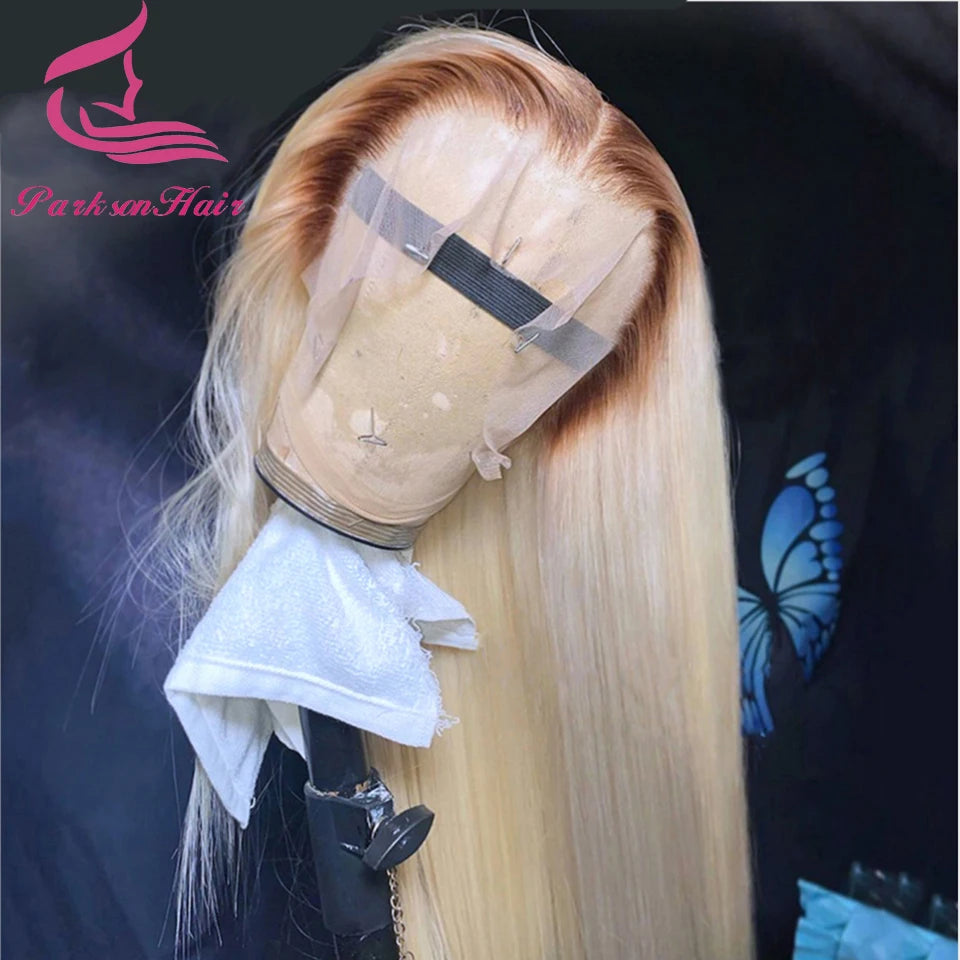 Blonde Colored Human Hair Wig 13x6 13x4 Transparent Lace Front Wig For Women PrePlucked Blonde Human Hair Wig With Dark Root