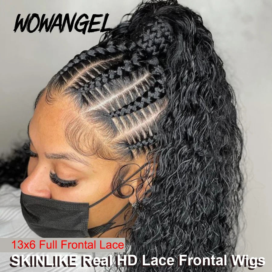 Wow Angel HD Lace Frontal Wigs 250% 13X6 Lace Front Wigs Water Wave HD Lace Closure Curly Wig Full Lace Human Hair Wig For Woman