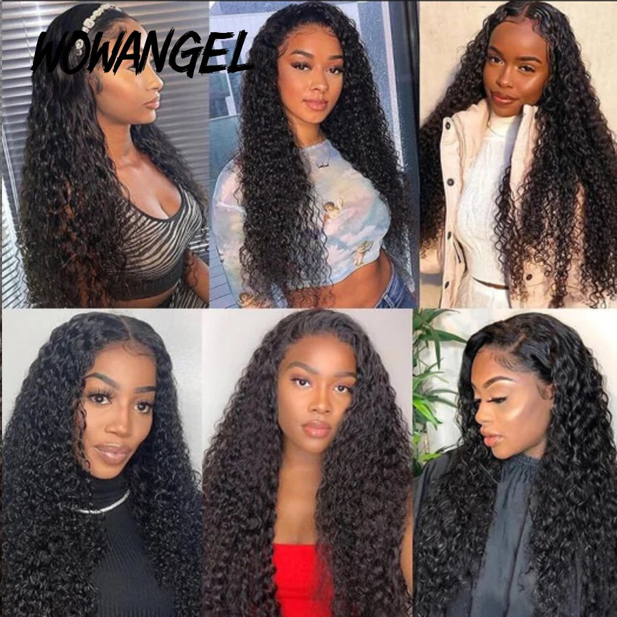 Wow Angel HD Lace Frontal Wigs 250% 13X6 Lace Front Wigs Water Wave HD Lace Closure Curly Wig Full Lace Human Hair Wig For Woman